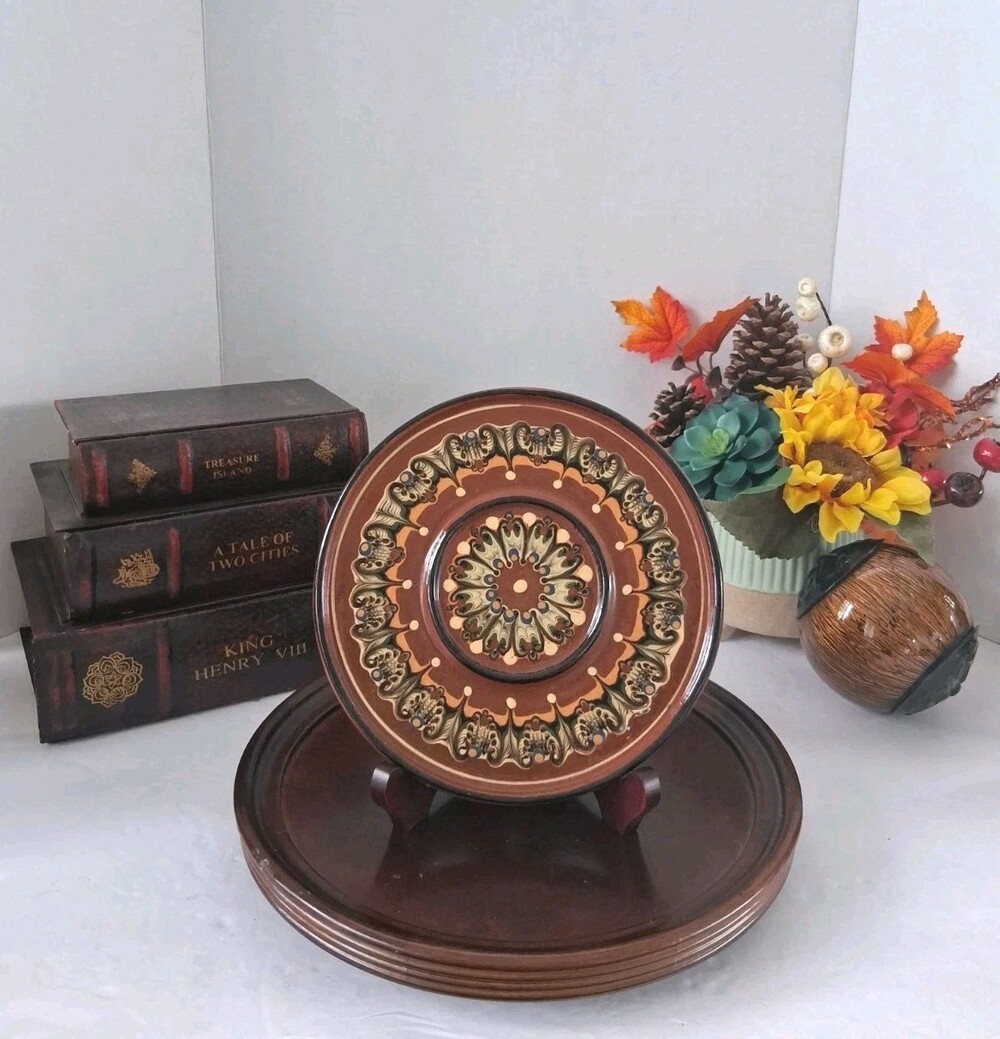 Vintage Bulgarian Troyan Pottery Plate Hand Painted Redware Folk Art Decor